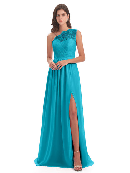 Kaiya One Shoulder Split Lace Long Bridesmaid Dresses