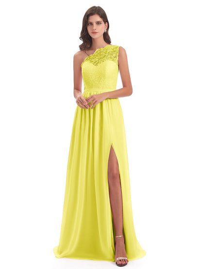 Kaiya One Shoulder Split Lace Long Bridesmaid Dresses