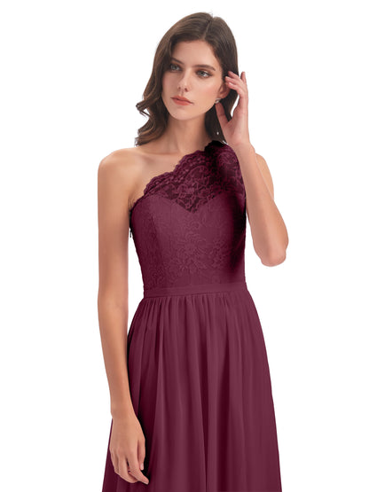 Kaiya One Shoulder Split Lace Long Bridesmaid Dresses