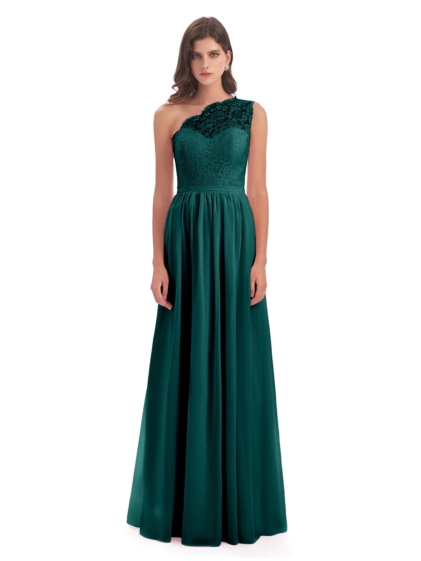 Kaiya One Shoulder Split Lace Long Bridesmaid Dresses