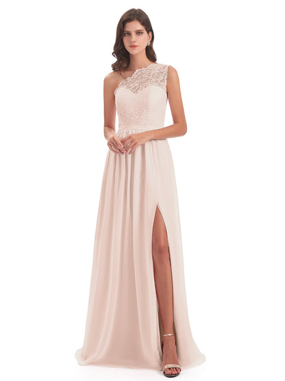 Kaiya One Shoulder Split Lace Long Bridesmaid Dresses