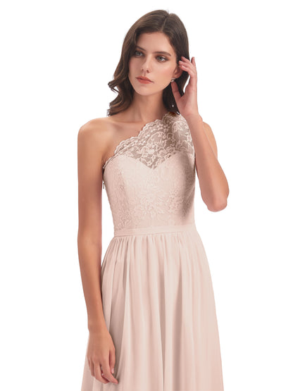 Kaiya One Shoulder Split Lace Long Bridesmaid Dresses