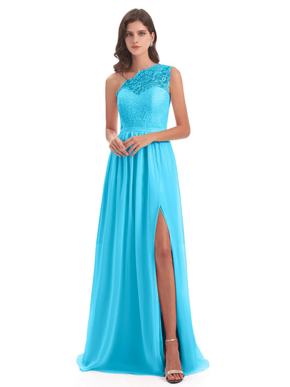 Kaiya One Shoulder Split Lace Long Bridesmaid Dresses