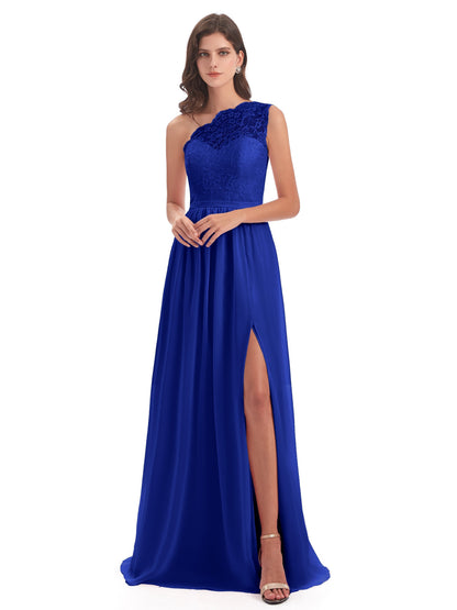 Kaiya One Shoulder Split Lace Long Bridesmaid Dresses