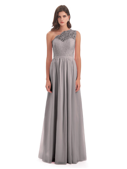 Kaiya One Shoulder Split Lace Long Bridesmaid Dresses