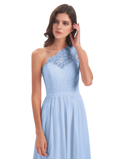 Kaiya One Shoulder Split Lace Long Bridesmaid Dresses
