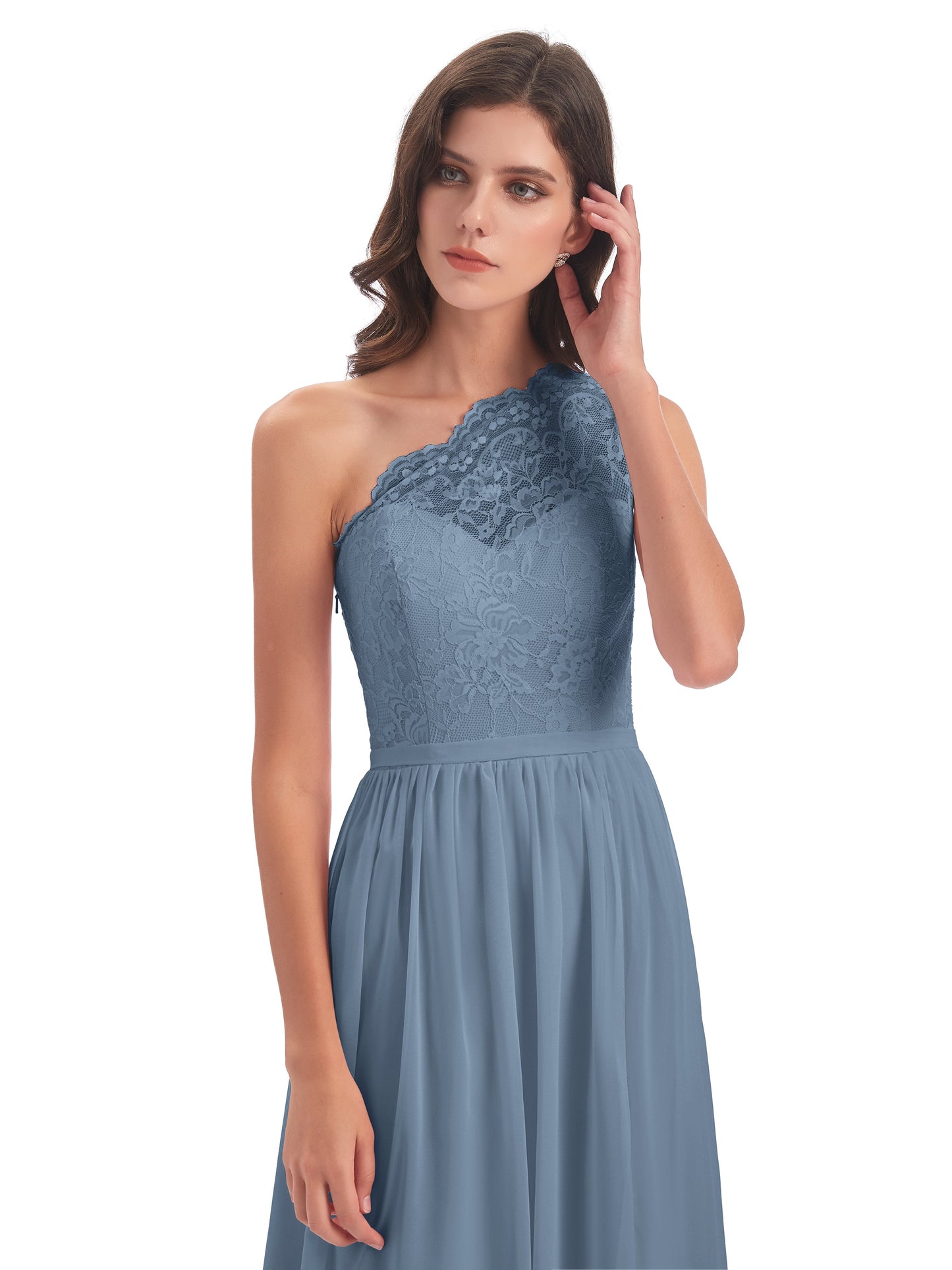 Kaiya One Shoulder Split Lace Long Bridesmaid Dresses