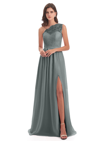 Kaiya One Shoulder Split Lace Long Bridesmaid Dresses