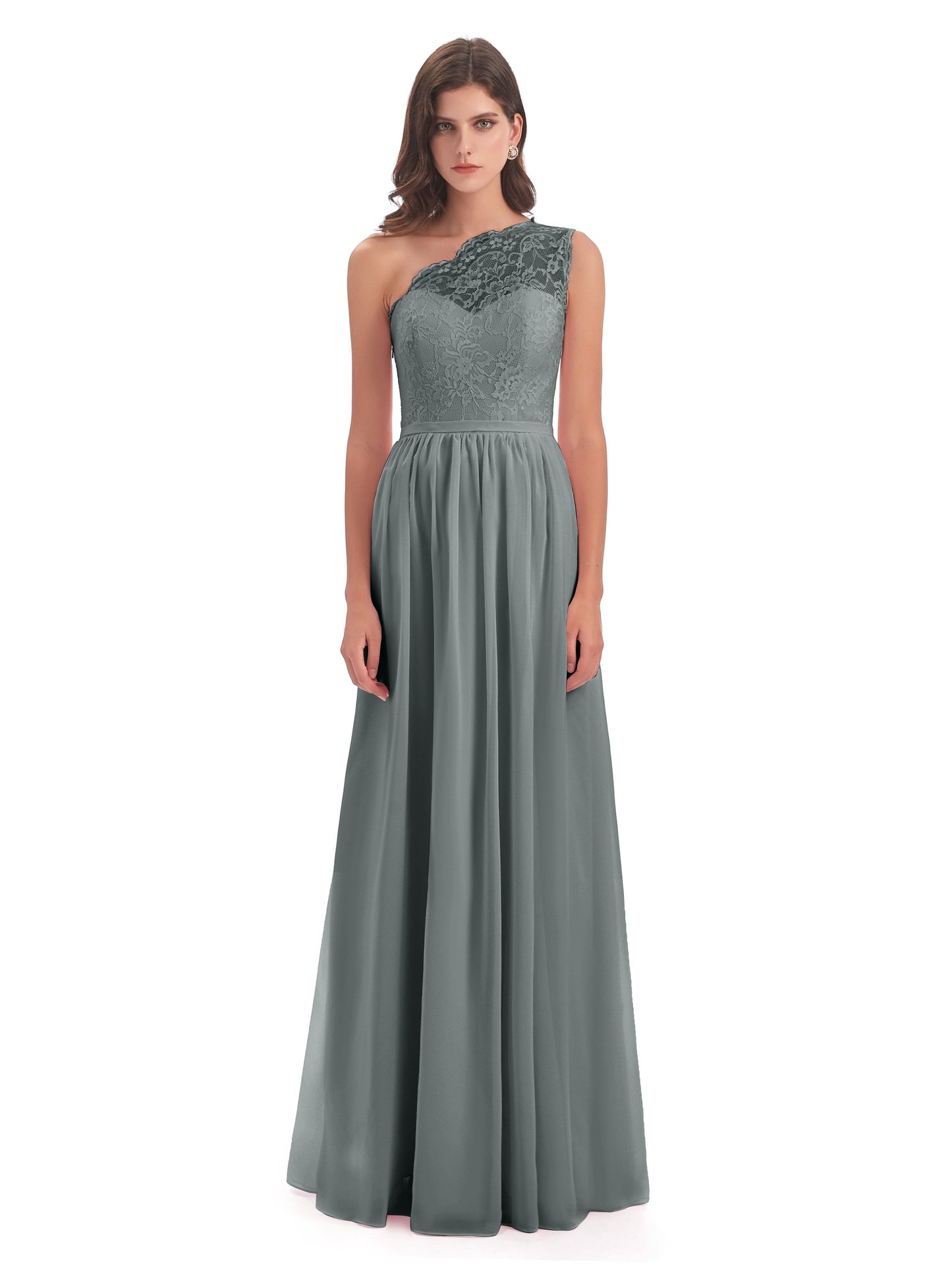 Kaiya One Shoulder Split Lace Long Bridesmaid Dresses