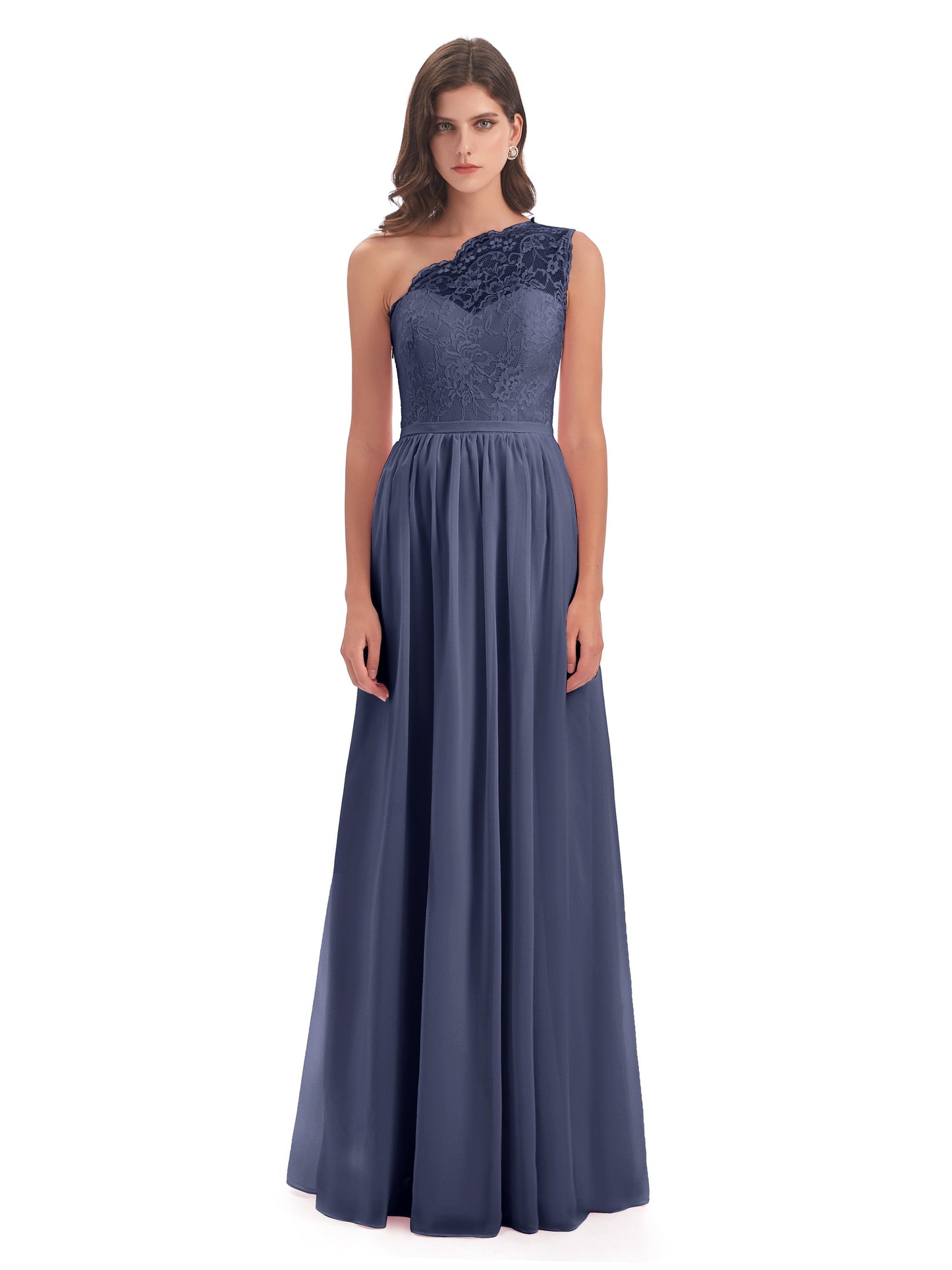 Kaiya One Shoulder Split Lace Long Bridesmaid Dresses