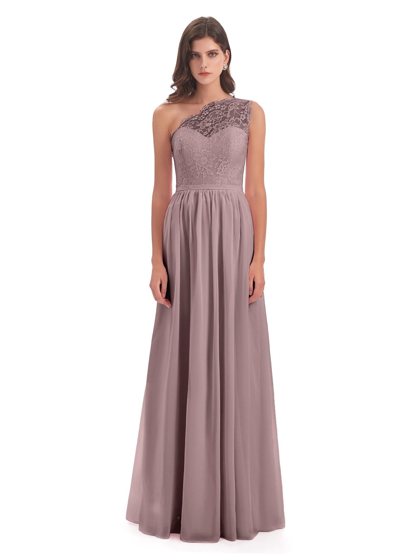 Kaiya One Shoulder Split Lace Long Bridesmaid Dresses
