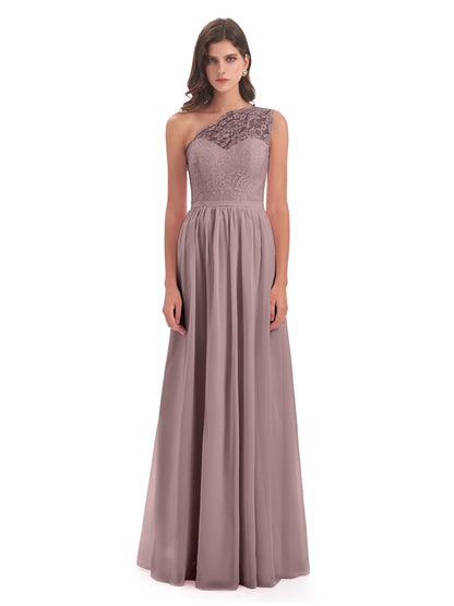 Kaiya One Shoulder Split Lace Long Bridesmaid Dresses