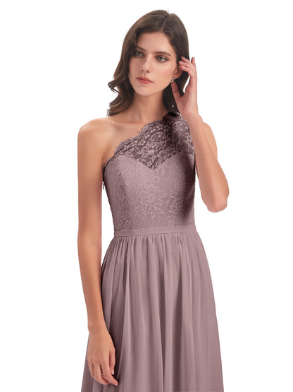 Kaiya One Shoulder Split Lace Long Bridesmaid Dresses