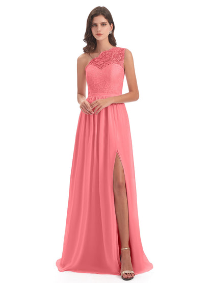 Kaiya One Shoulder Split Lace Long Bridesmaid Dresses
