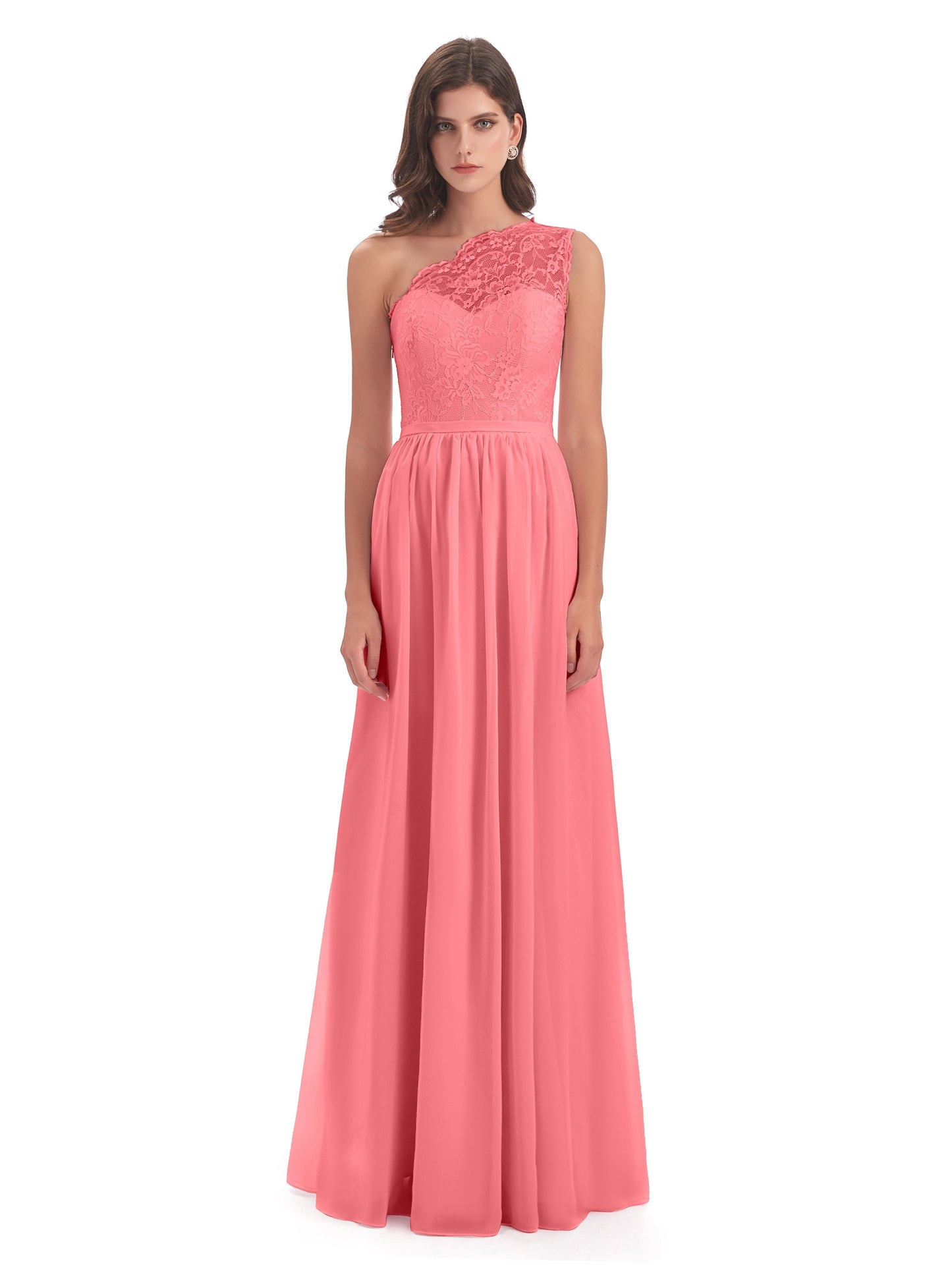 Kaiya One Shoulder Split Lace Long Bridesmaid Dresses