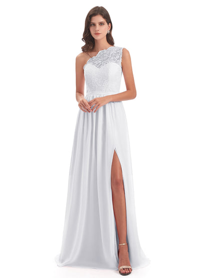 Kaiya One Shoulder Split Lace Long Bridesmaid Dresses