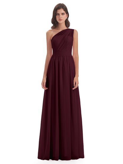 Karlie Floor Length One Shoulder Chiffon Bridesmaid Dresses
