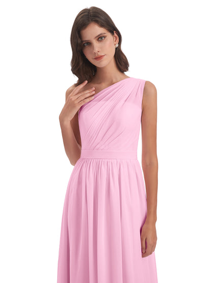 Karlie Floor Length One Shoulder Chiffon Bridesmaid Dresses