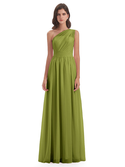 Karlie Floor Length One Shoulder Chiffon Bridesmaid Dresses