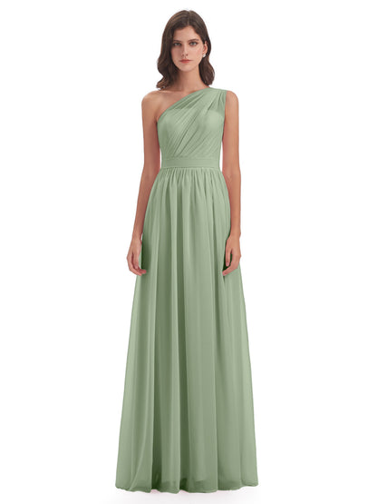 Karlie Floor Length One Shoulder Chiffon Bridesmaid Dresses