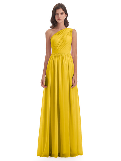Karlie Floor Length One Shoulder Chiffon Bridesmaid Dresses