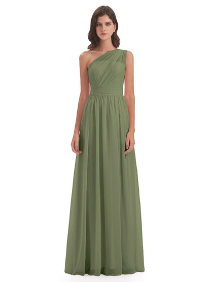 Karlie Floor Length One Shoulder Chiffon Bridesmaid Dresses