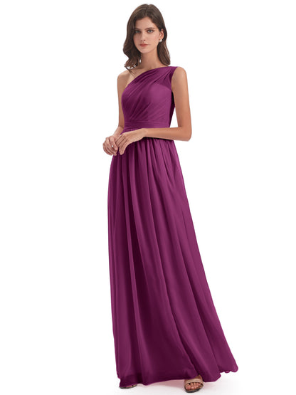 Karlie Floor Length One Shoulder Chiffon Bridesmaid Dresses