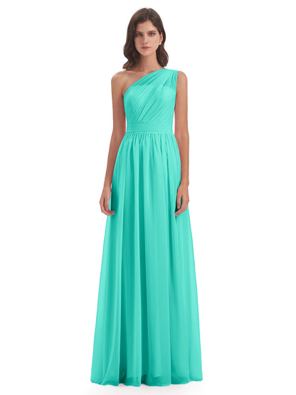 Karlie Floor Length One Shoulder Chiffon Bridesmaid Dresses