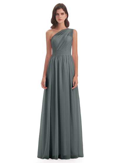 Karlie Floor Length One Shoulder Chiffon Bridesmaid Dresses