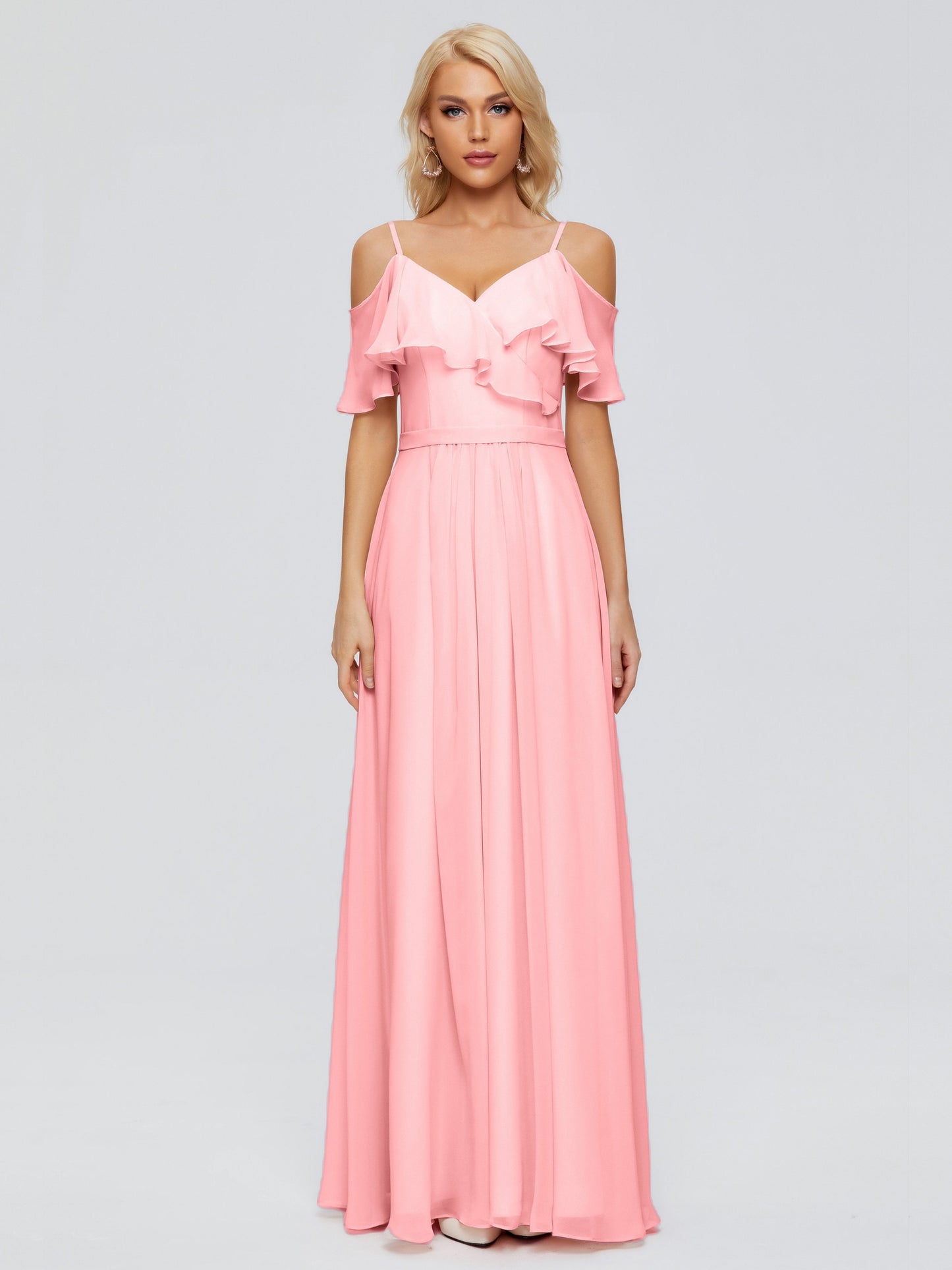 Katherine Spaghetti Straps Ruffles Chiffon Bridesmaid Dresses