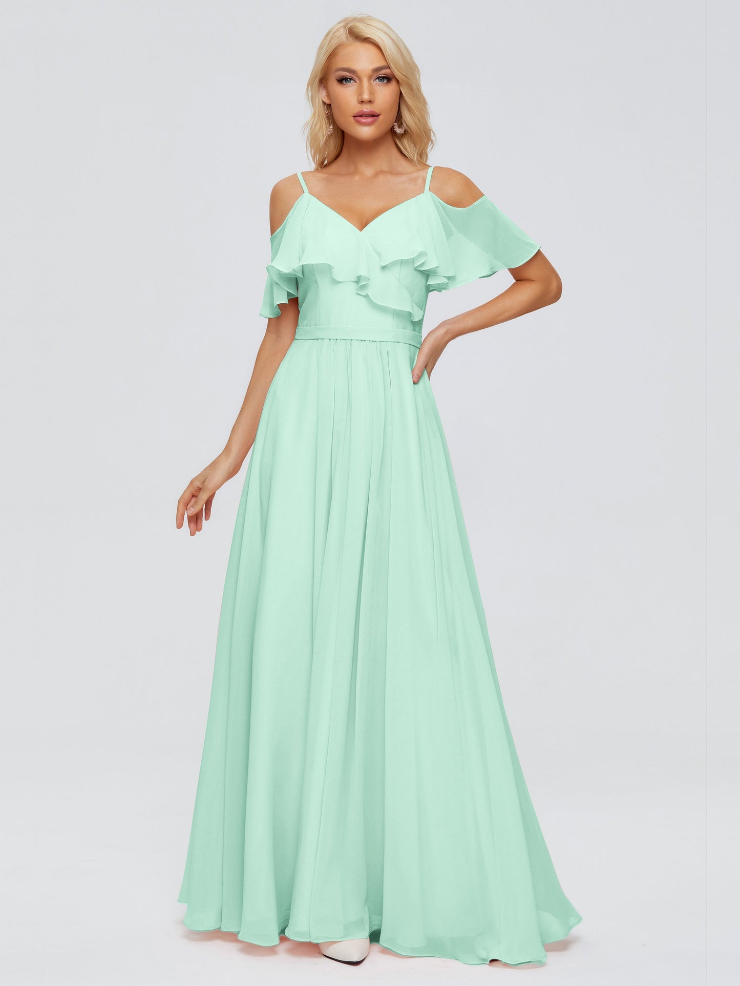 Katherine Spaghetti Straps Ruffles Chiffon Bridesmaid Dresses