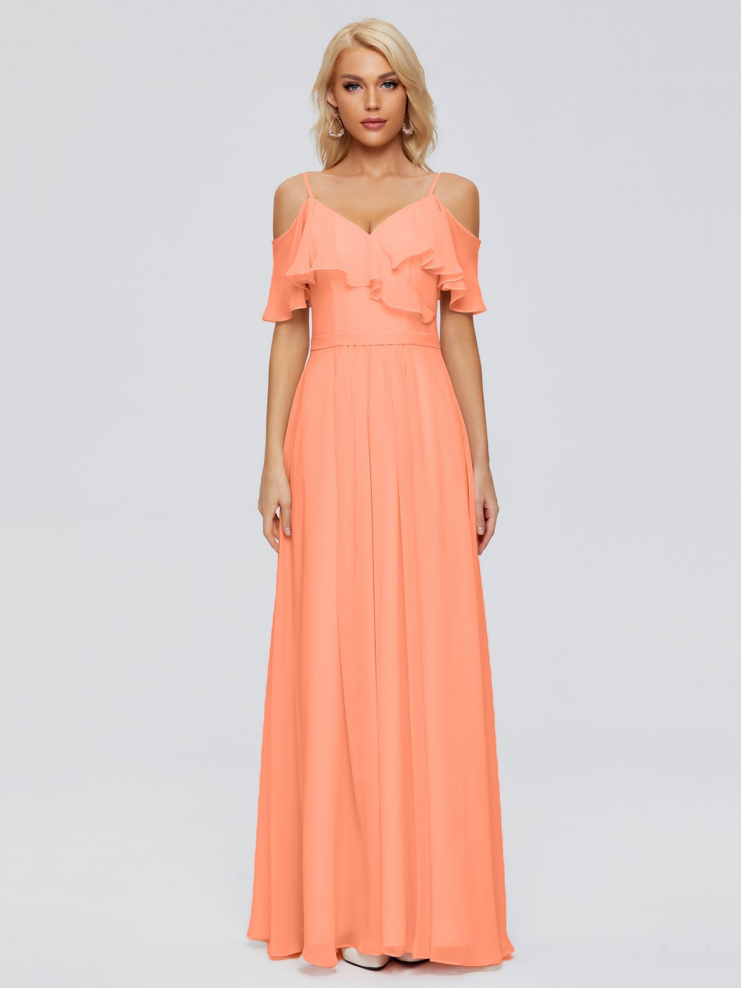 Katherine Spaghetti Straps Ruffles Chiffon Bridesmaid Dresses
