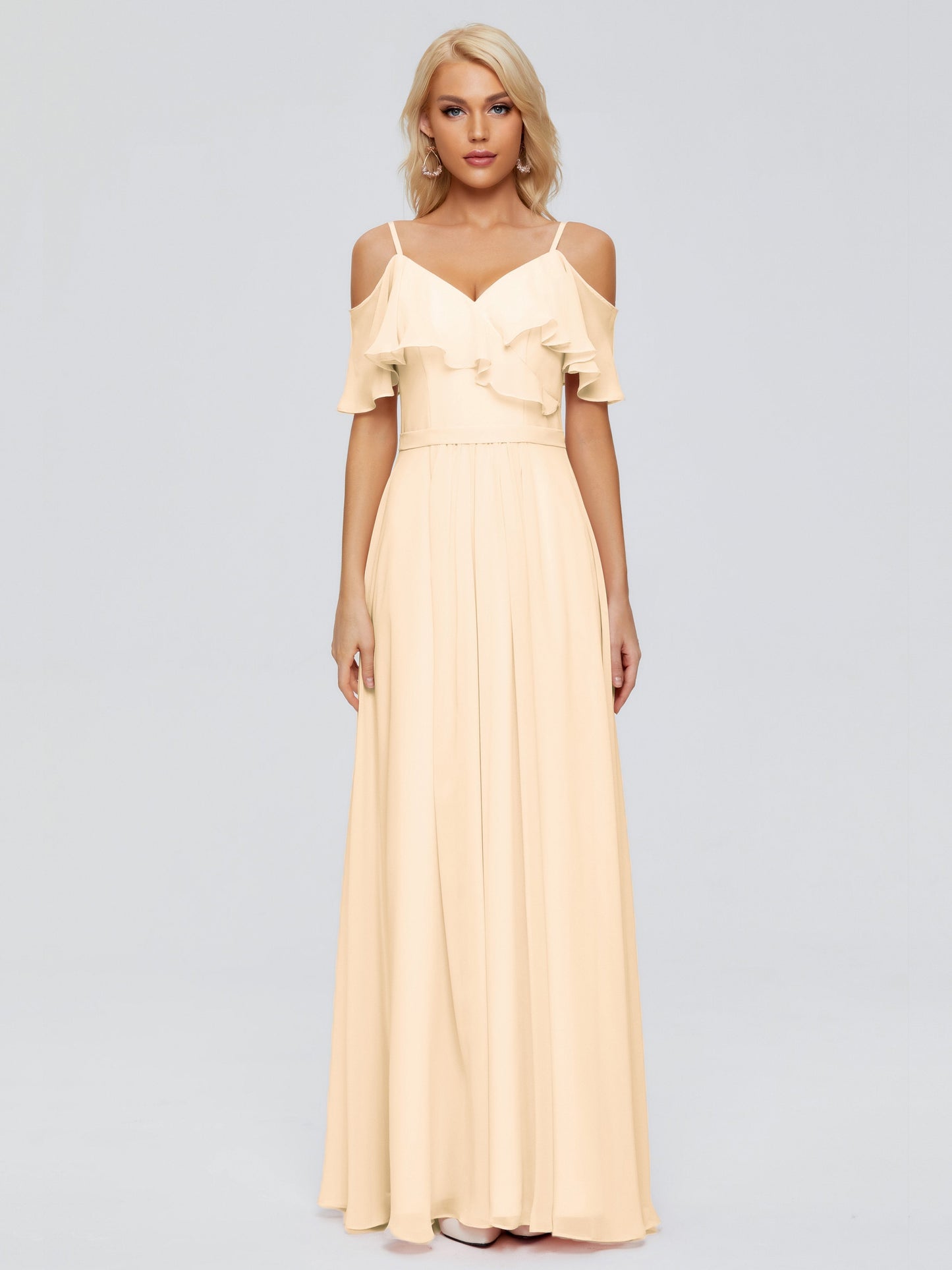 Katherine Spaghetti Straps Ruffles Chiffon Bridesmaid Dresses