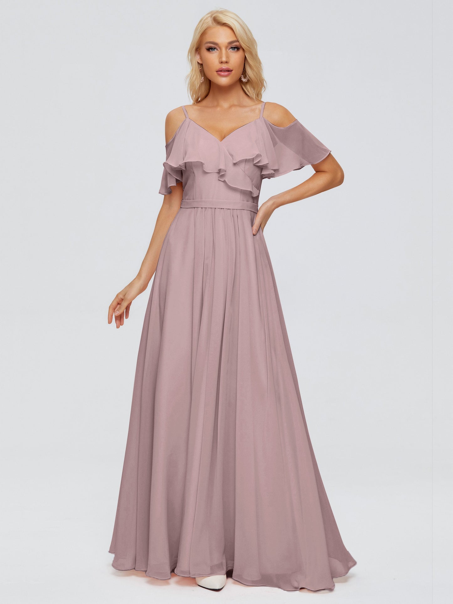 Katherine Spaghetti Straps Ruffles Chiffon Bridesmaid Dresses