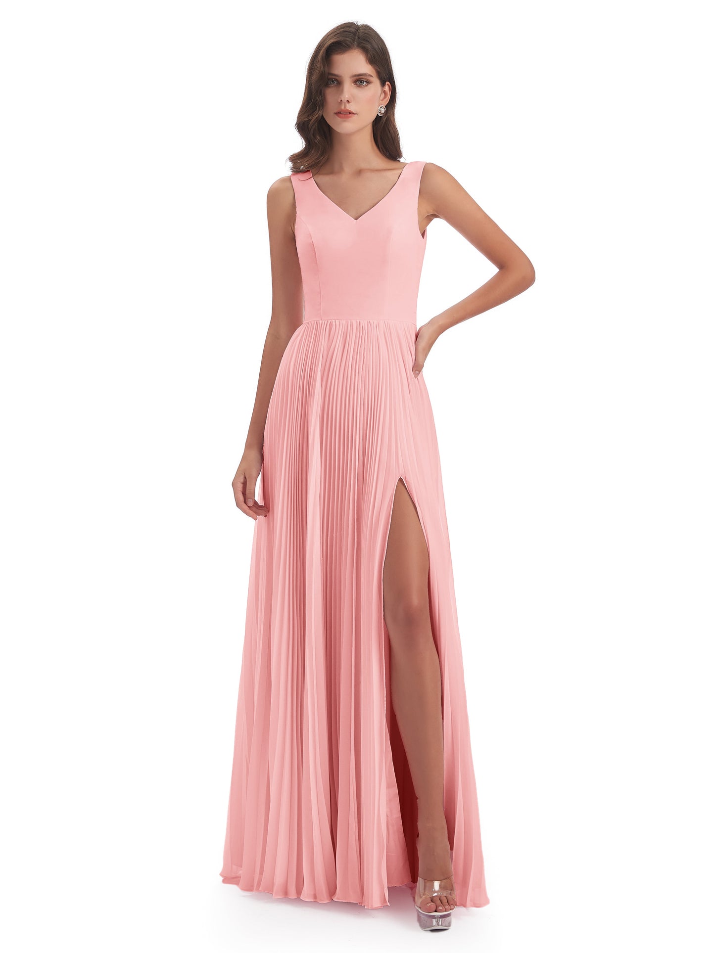 Kenya V-neck Split Chiffon Long Bridesmaid Dresses