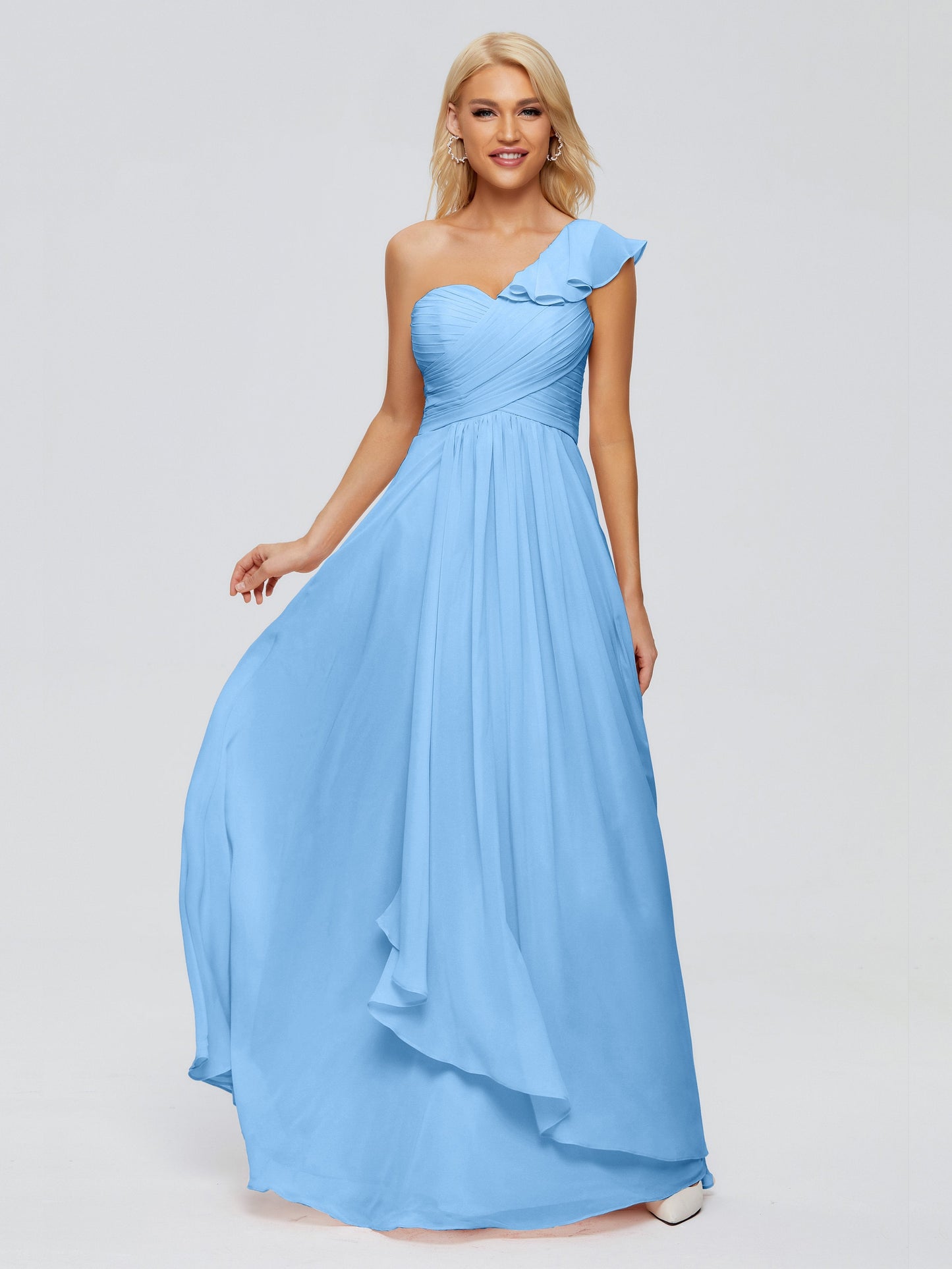 Kylie One-Shoulder Ruffles Chiffon Bridesmaid Dresses