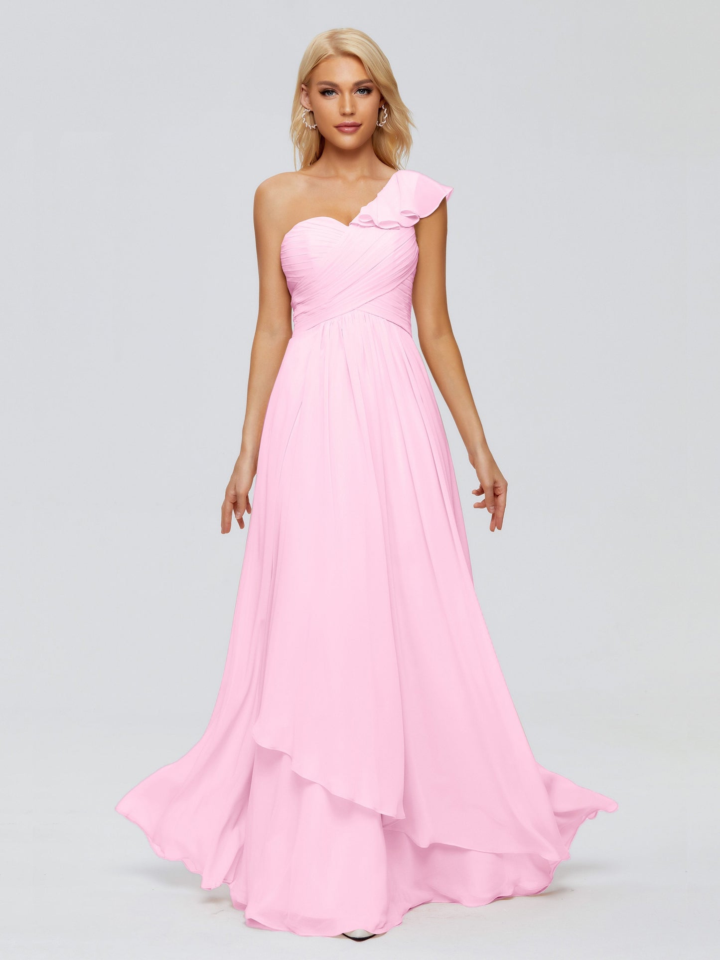 Kylie One-Shoulder Ruffles Chiffon Bridesmaid Dresses
