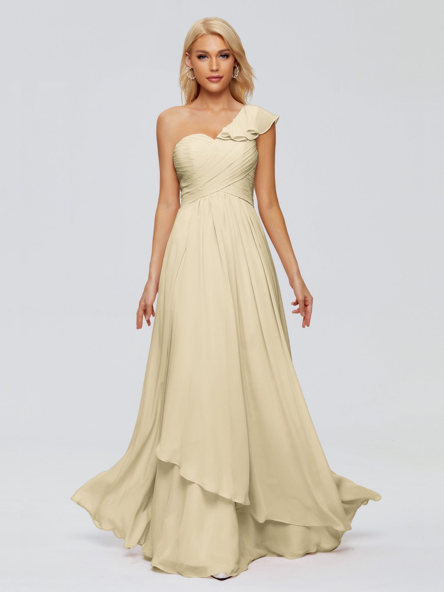 Kylie One-Shoulder Ruffles Chiffon Bridesmaid Dresses