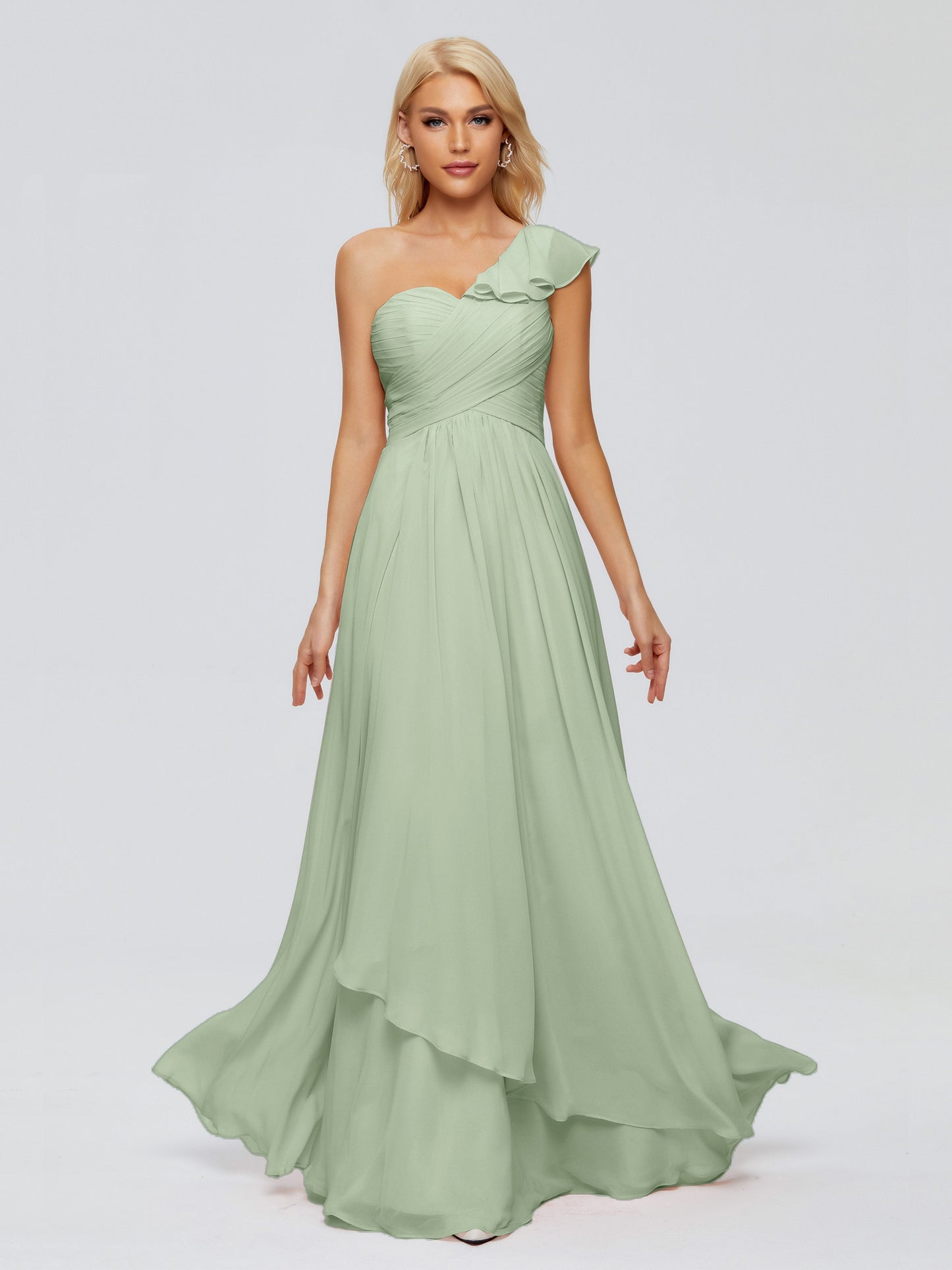 Kylie One-Shoulder Ruffles Chiffon Bridesmaid Dresses