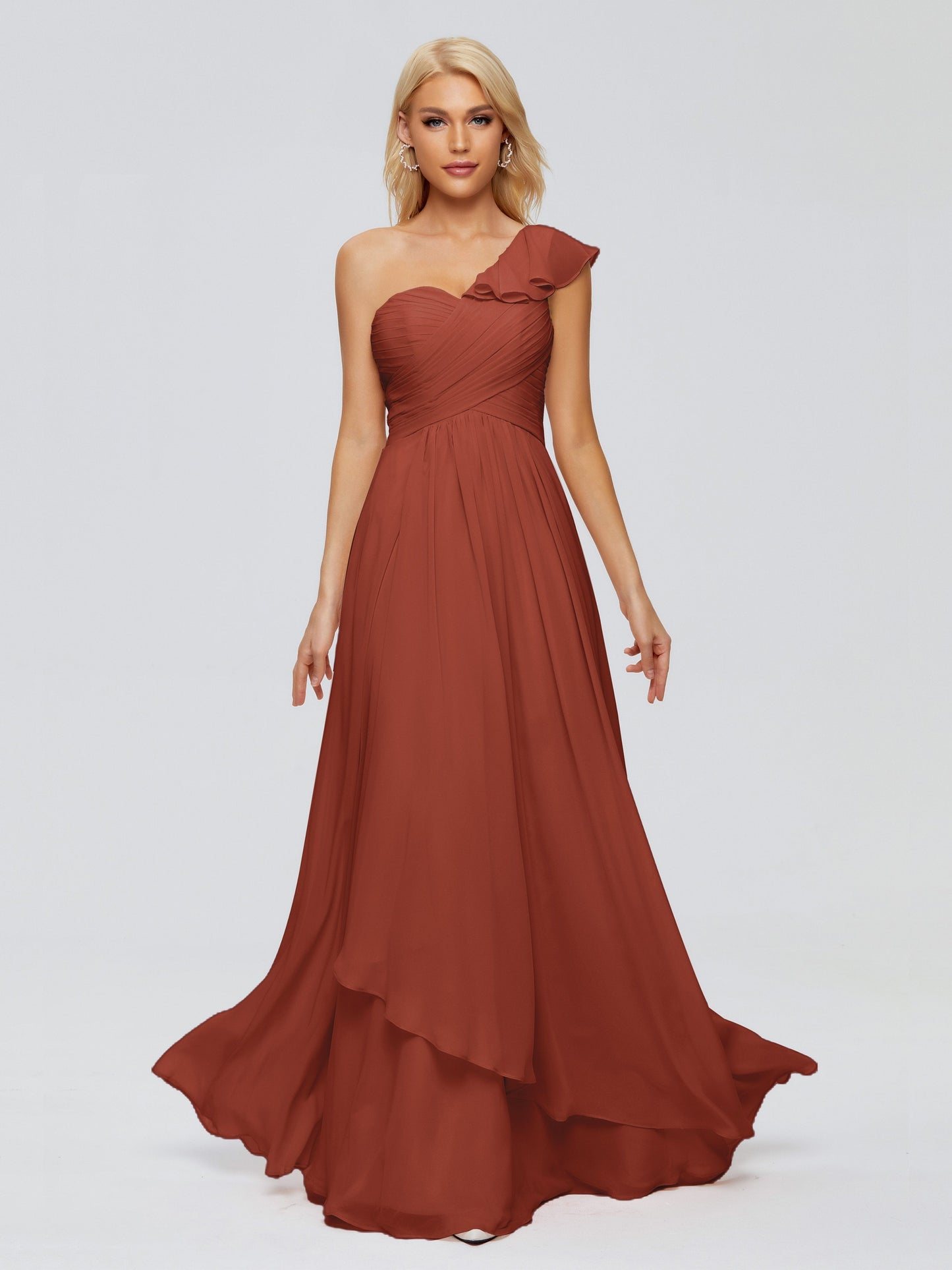 Kylie One-Shoulder Ruffles Chiffon Bridesmaid Dresses