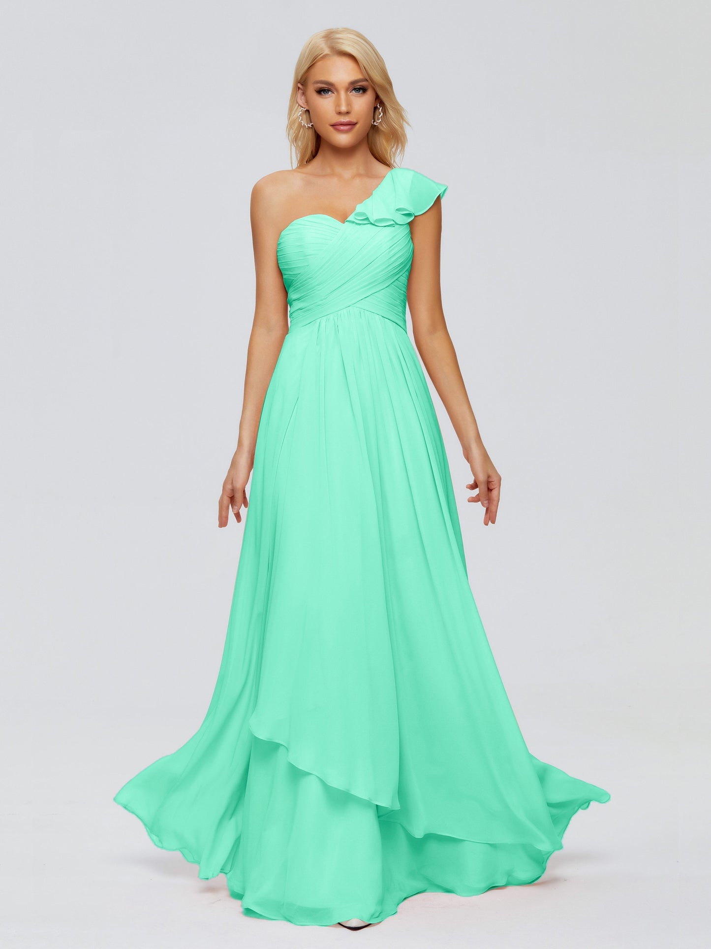 Kylie One-Shoulder Ruffles Chiffon Bridesmaid Dresses