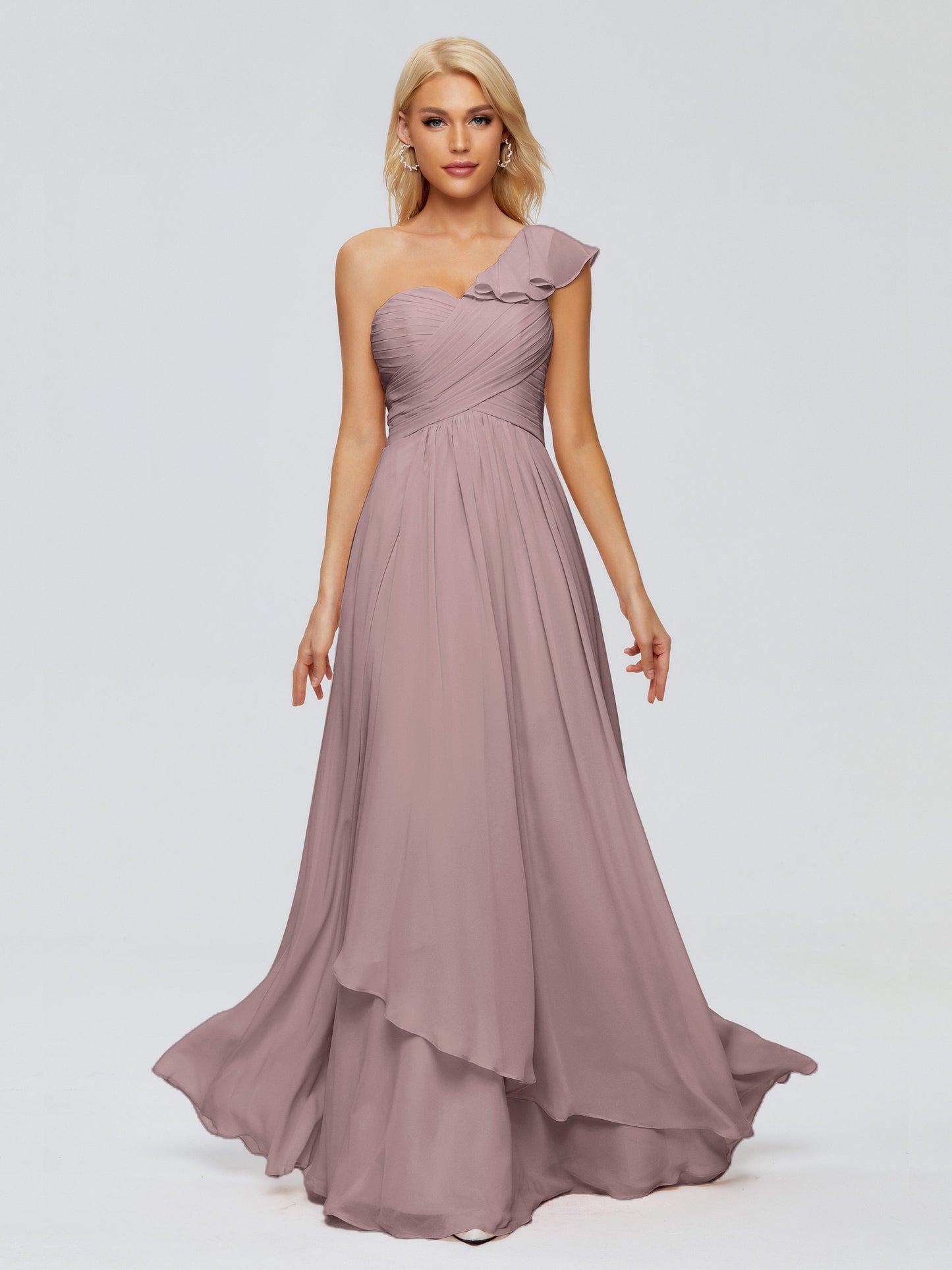 Kylie One-Shoulder Ruffles Chiffon Bridesmaid Dresses