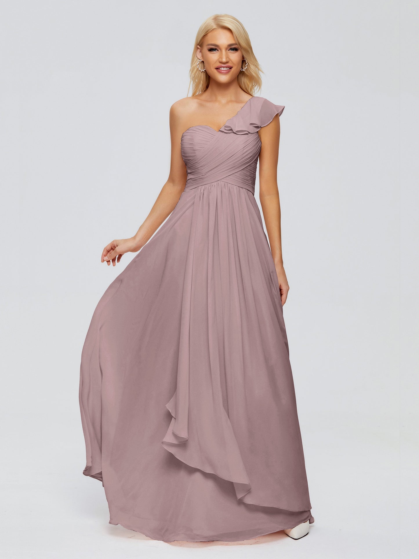 Kylie One-Shoulder Ruffles Chiffon Bridesmaid Dresses