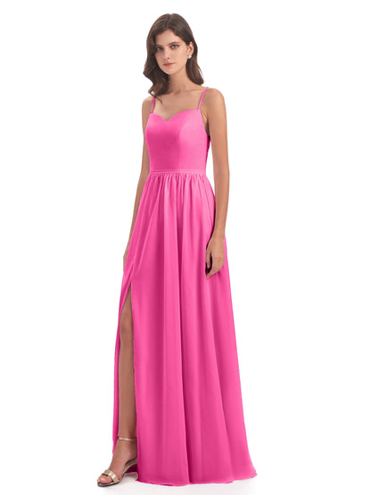 Madeline Spaghetti Straps Split Chiffon Bridesmaid Dresses