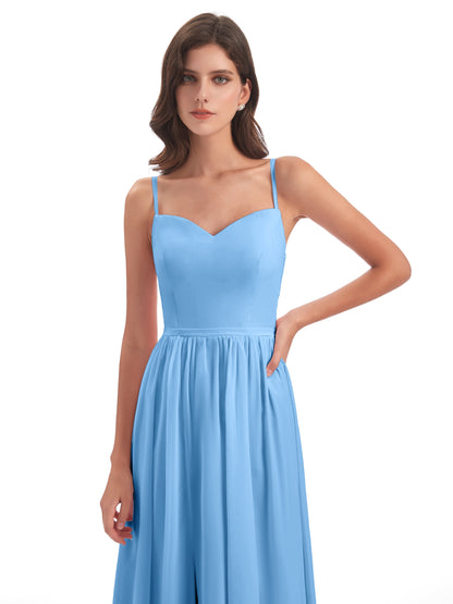 Madeline Spaghetti Straps Split Chiffon Bridesmaid Dresses