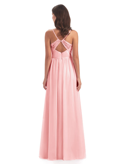 Madeline Spaghetti Straps Split Chiffon Bridesmaid Dresses