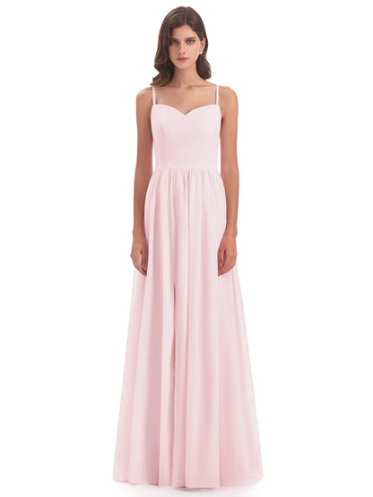 Madeline Spaghetti Straps Split Chiffon Bridesmaid Dresses