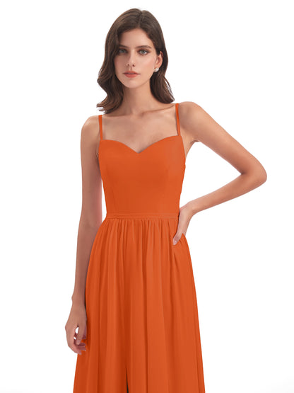 Madeline Spaghetti Straps Split Chiffon Bridesmaid Dresses