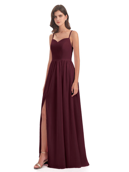 Madeline Spaghetti Straps Split Chiffon Bridesmaid Dresses