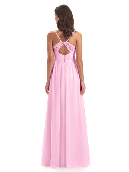 Madeline Spaghetti Straps Split Chiffon Bridesmaid Dresses